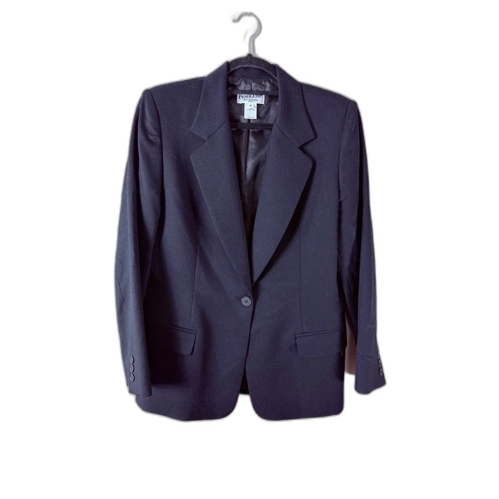Pendleton Black 100% Virgin Wool Skirt Suit Set Blazer Pencil Skirt 10P USA‎